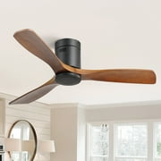 Sofucor 52 Inch Ceiling Fan Without Lights Flush Mount Ceiling Fan with Remote Control, Wood Blades Modern Outdoor Ceiling Fan No Light for Bedroom/Farmhouse/Patio/Indoor